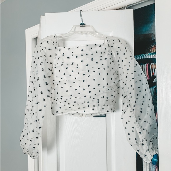 PrettyLittleThing Tops - PLT White ruched polka dot blouse
